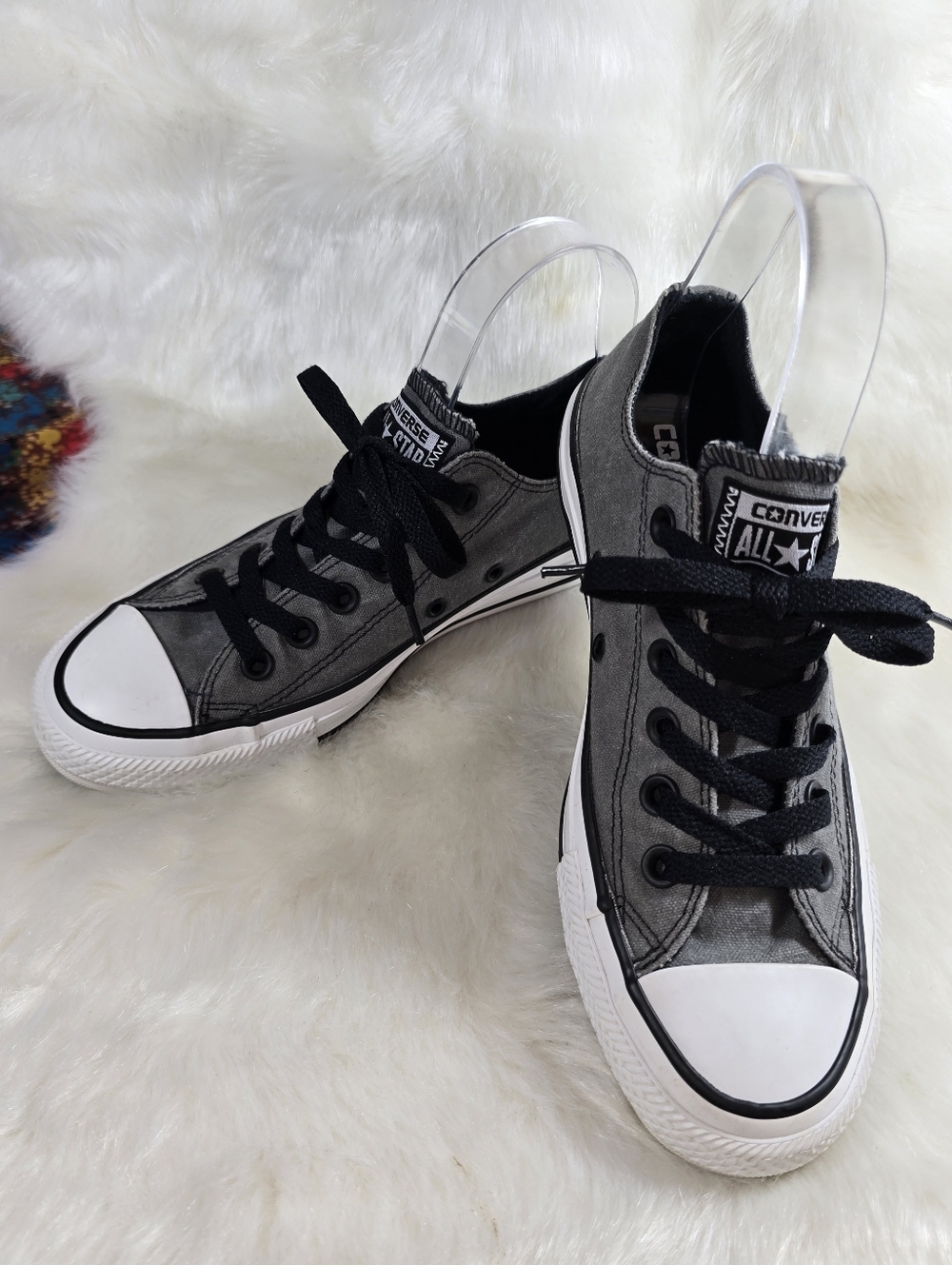 Converse Unisex Charcoal & White Canvas Low Top Sneakers with Black Accents - Picture 3 of 12